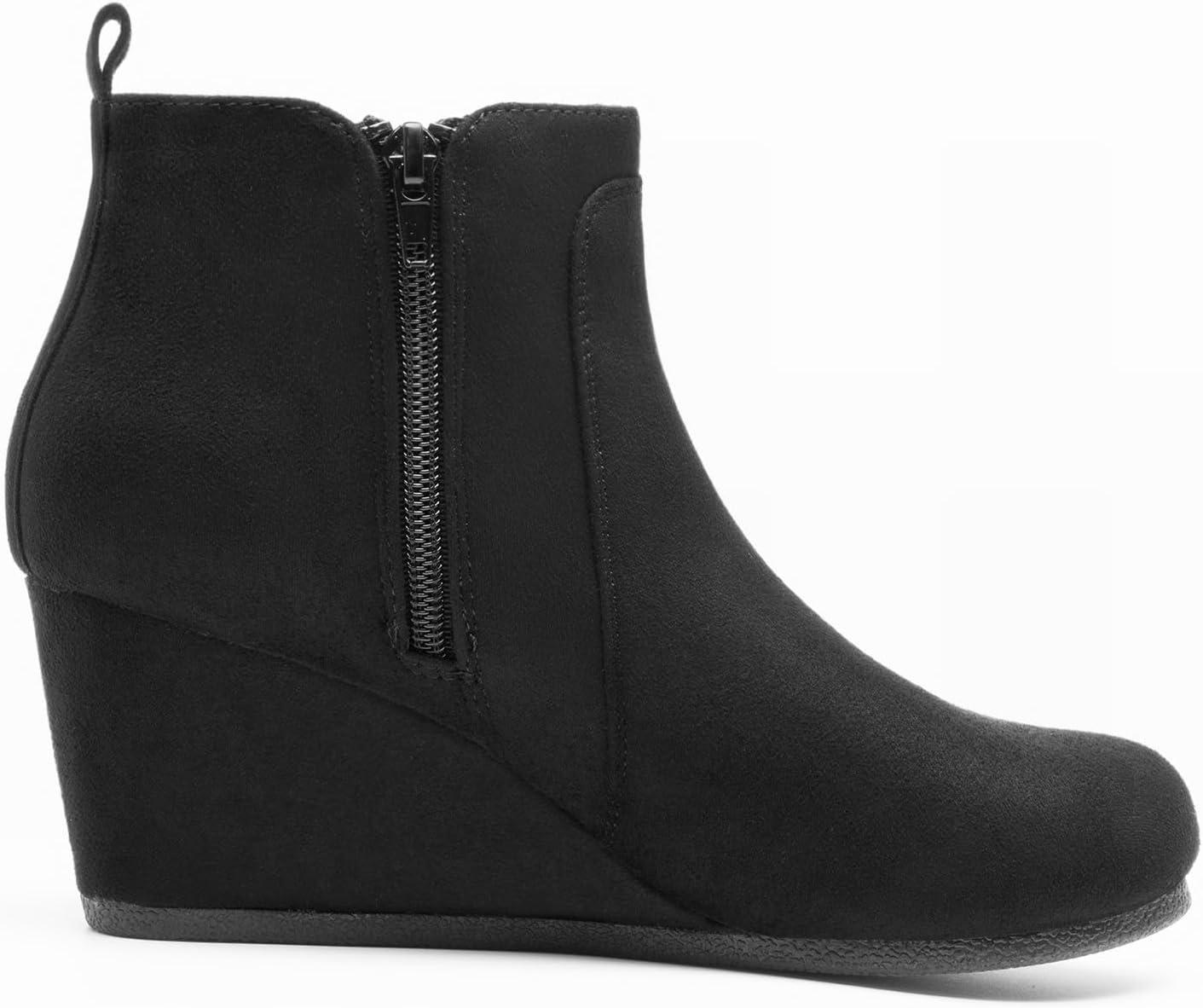 imageDREAM PAIRS Womens Suede Low Wedges Ankle BootsBlackSuede