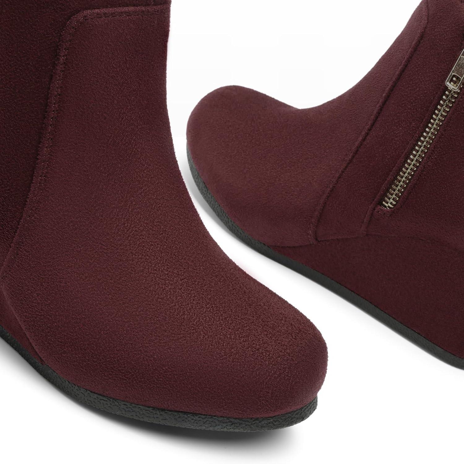 imageDREAM PAIRS Womens Suede Low Wedges Ankle BootsBurgundySuede