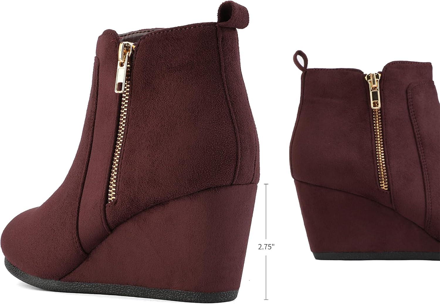 imageDREAM PAIRS Womens Suede Low Wedges Ankle BootsBurgundySuede