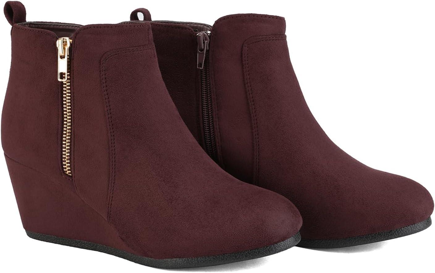 imageDREAM PAIRS Womens Suede Low Wedges Ankle BootsBurgundySuede