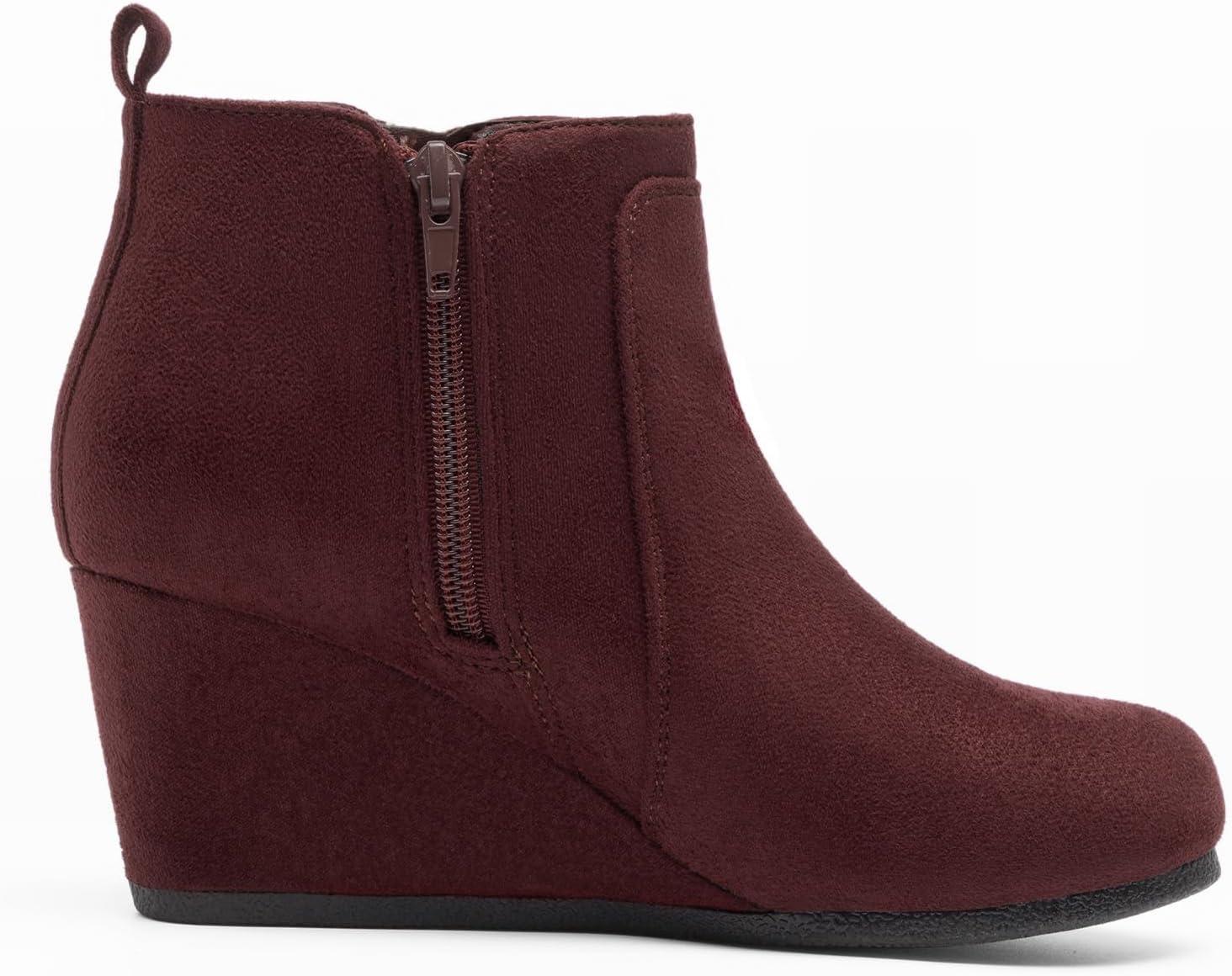 imageDREAM PAIRS Womens Suede Low Wedges Ankle BootsBurgundySuede