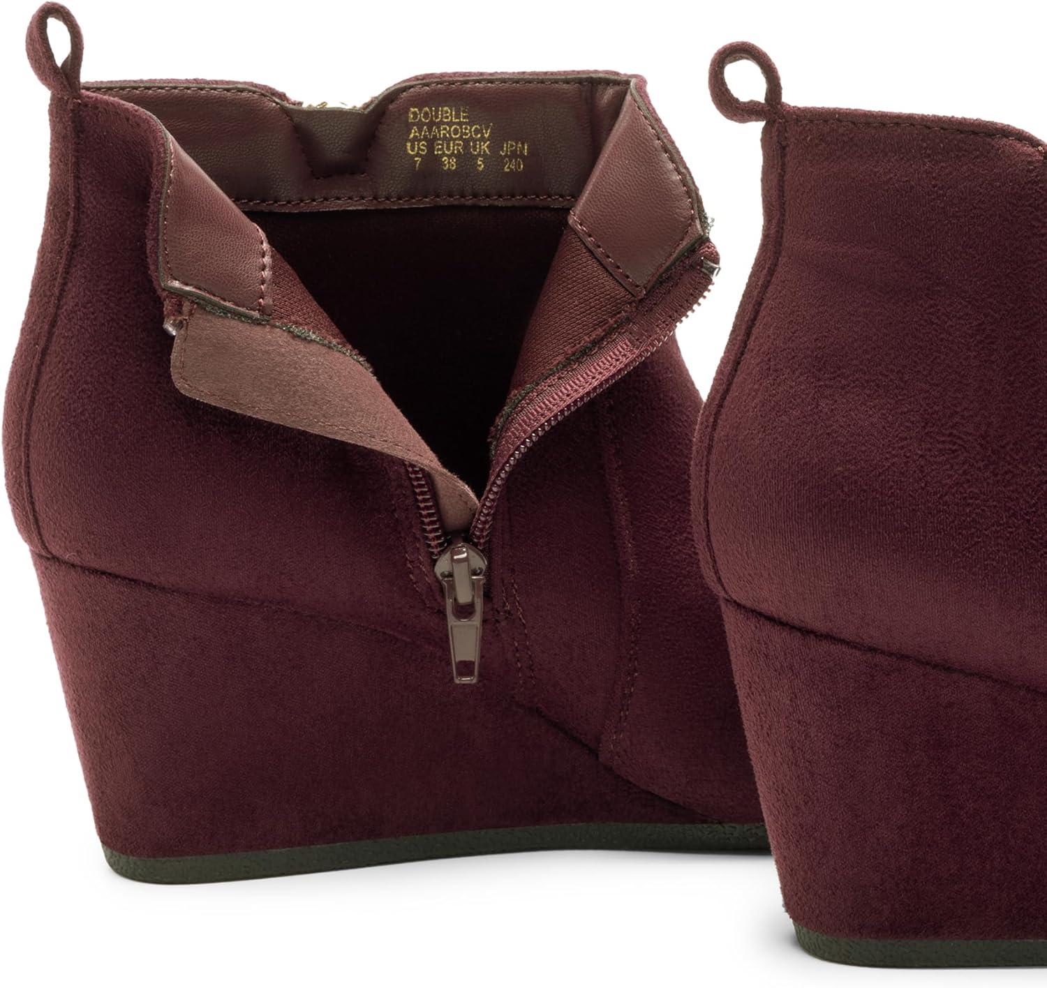 imageDREAM PAIRS Womens Suede Low Wedges Ankle BootsBurgundySuede