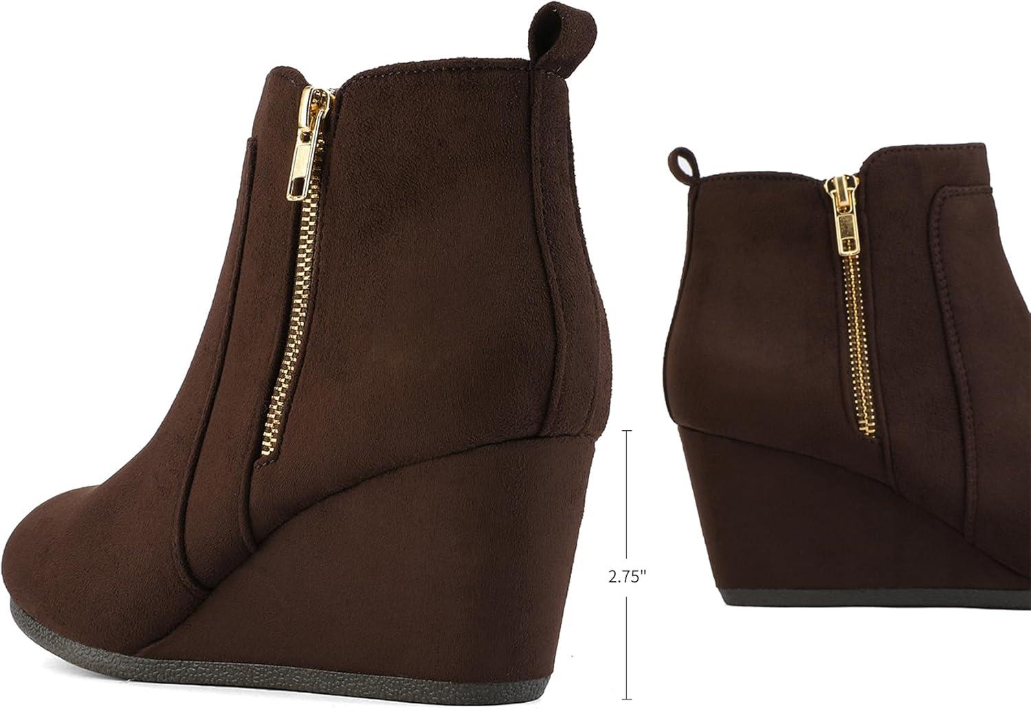 imageDREAM PAIRS Womens Suede Low Wedges Ankle BootsCoffeeSuede