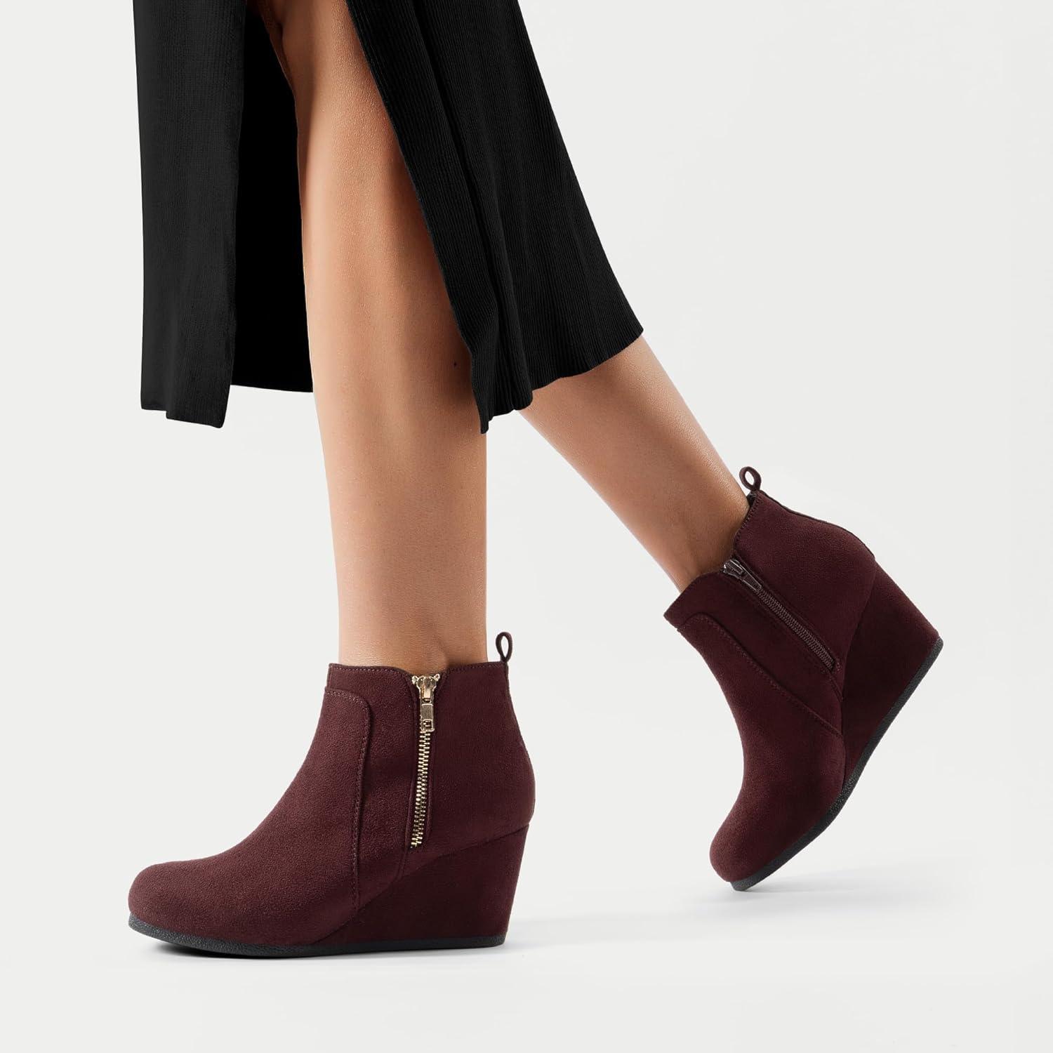 imageDREAM PAIRS Womens Suede Low Wedges Ankle BootsCoffeeSuede