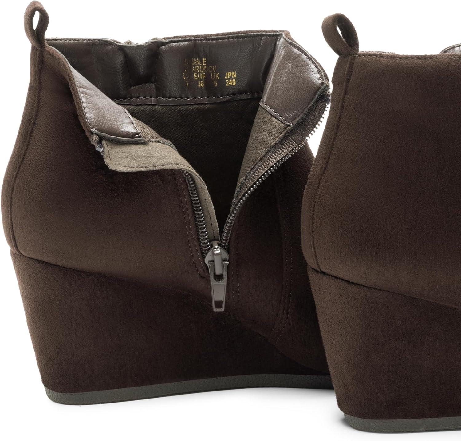 imageDREAM PAIRS Womens Suede Low Wedges Ankle BootsCoffeeSuede