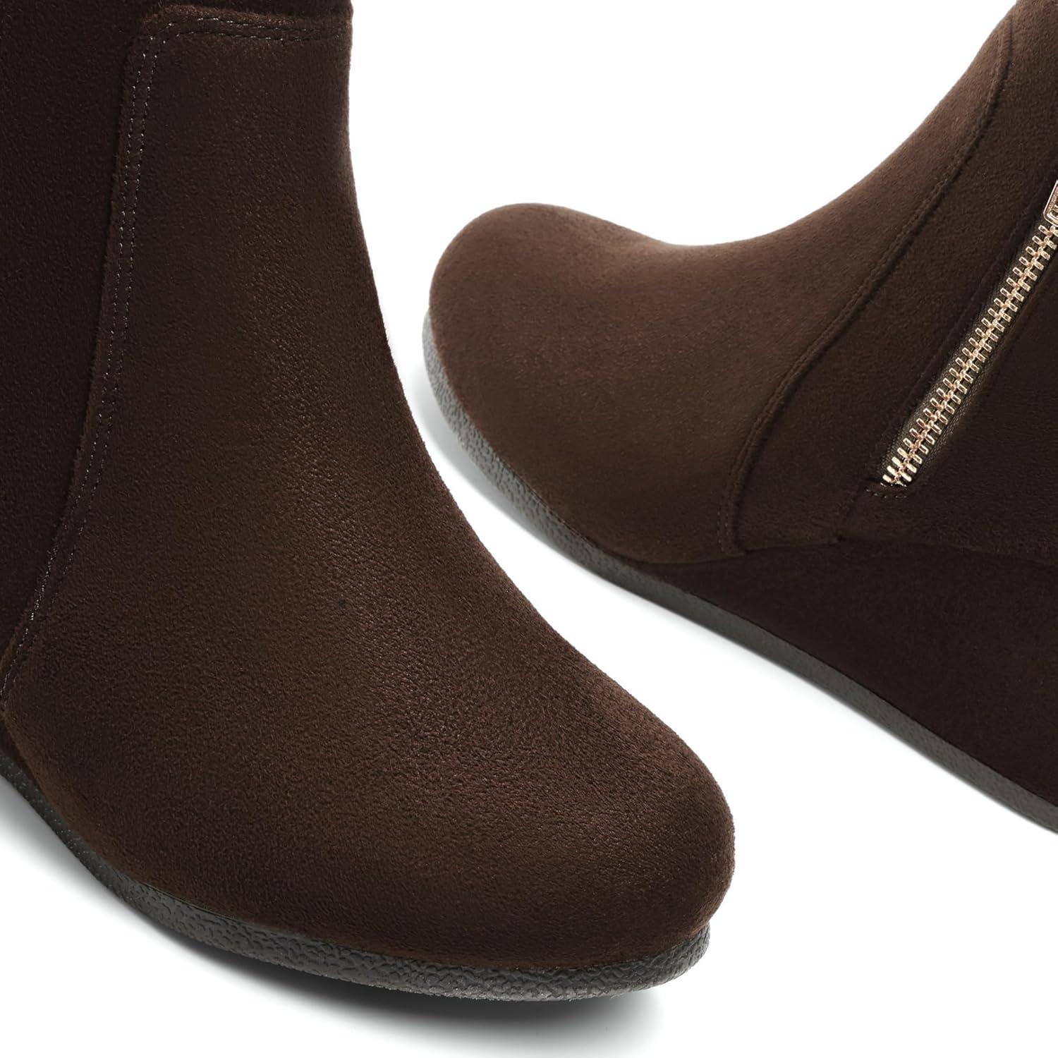 imageDREAM PAIRS Womens Suede Low Wedges Ankle BootsCoffeeSuede