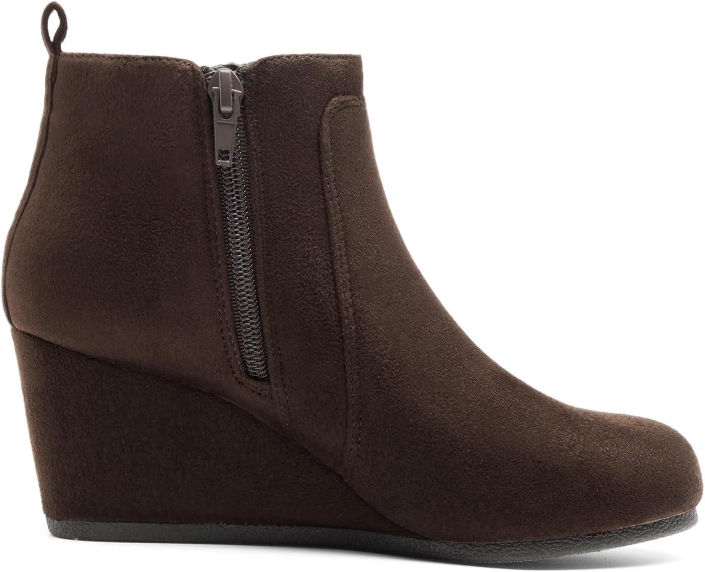 imageDREAM PAIRS Womens Suede Low Wedges Ankle BootsCoffeeSuede
