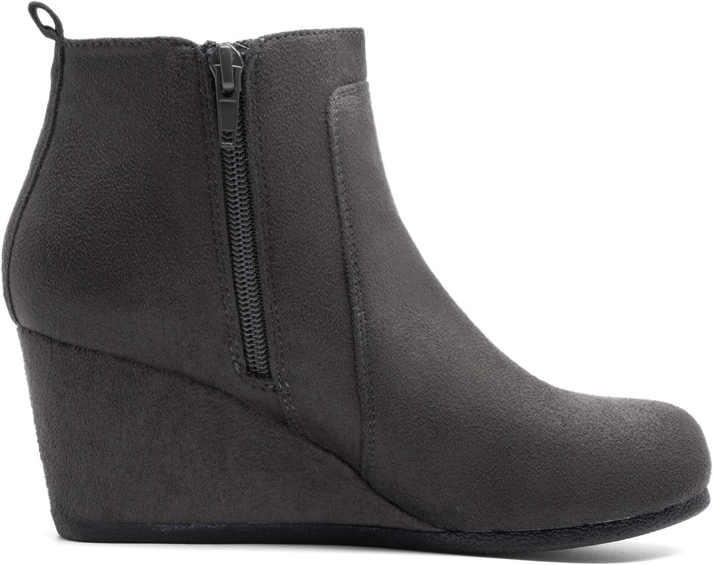 imageDREAM PAIRS Womens Suede Low Wedges Ankle BootsGreySuede