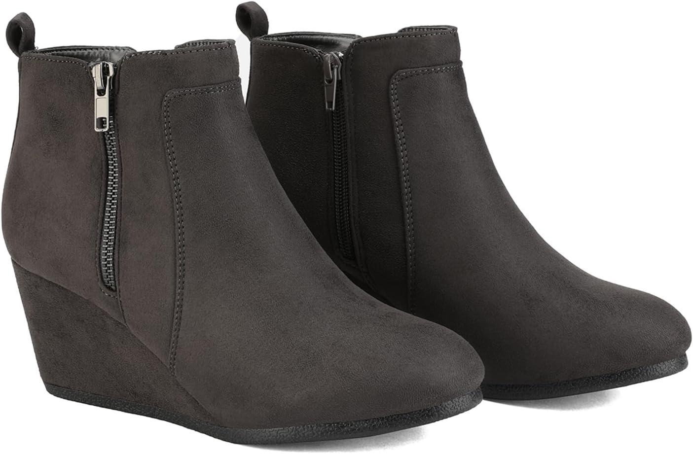 imageDREAM PAIRS Womens Suede Low Wedges Ankle BootsGreySuede
