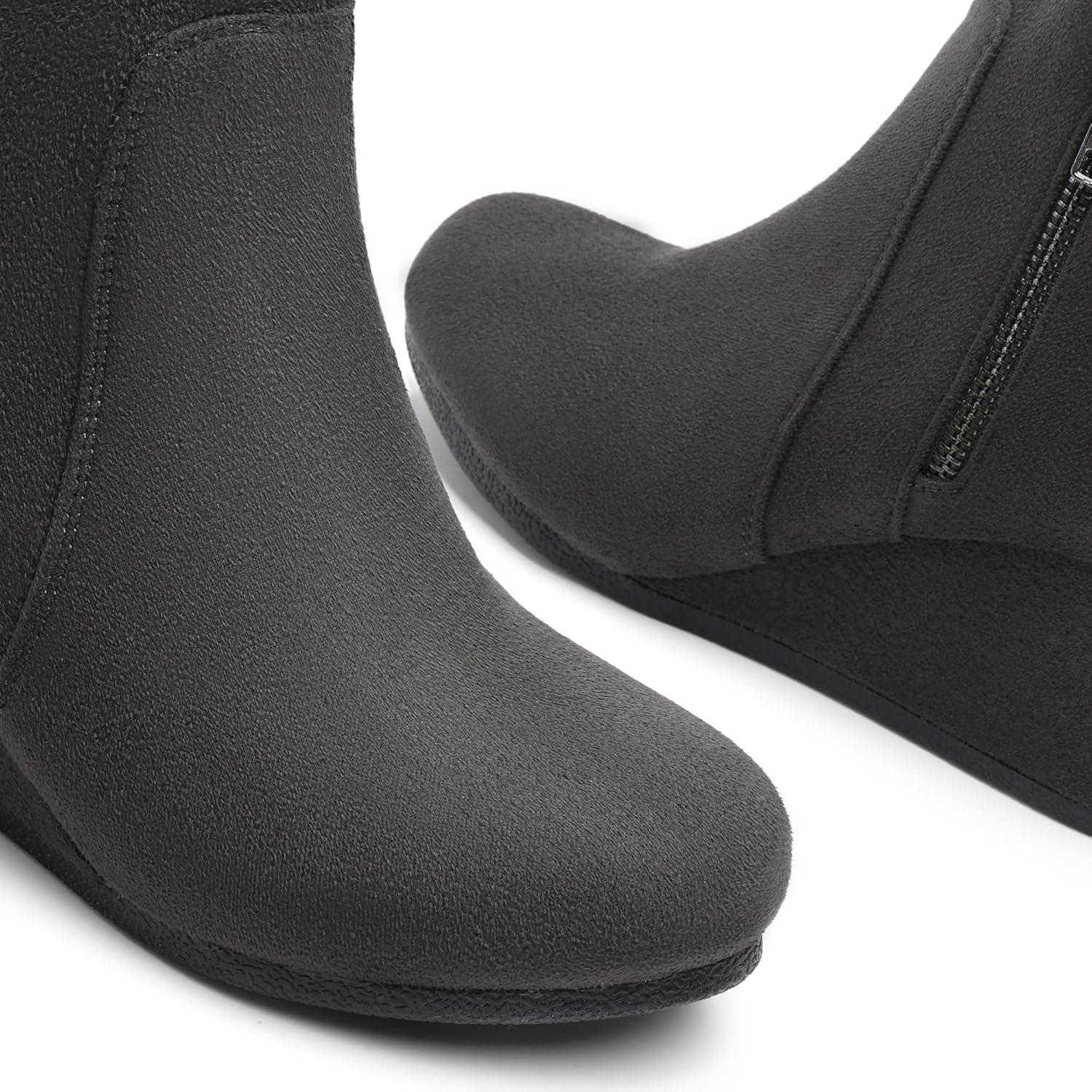 imageDREAM PAIRS Womens Suede Low Wedges Ankle BootsGreySuede