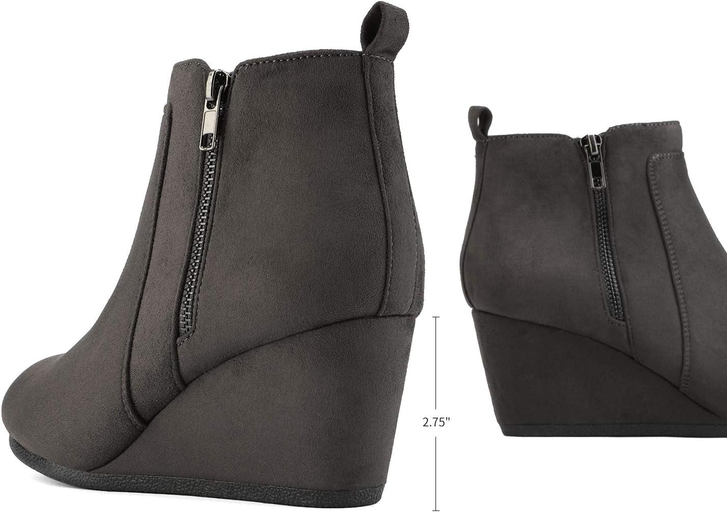 imageDREAM PAIRS Womens Suede Low Wedges Ankle BootsGreySuede