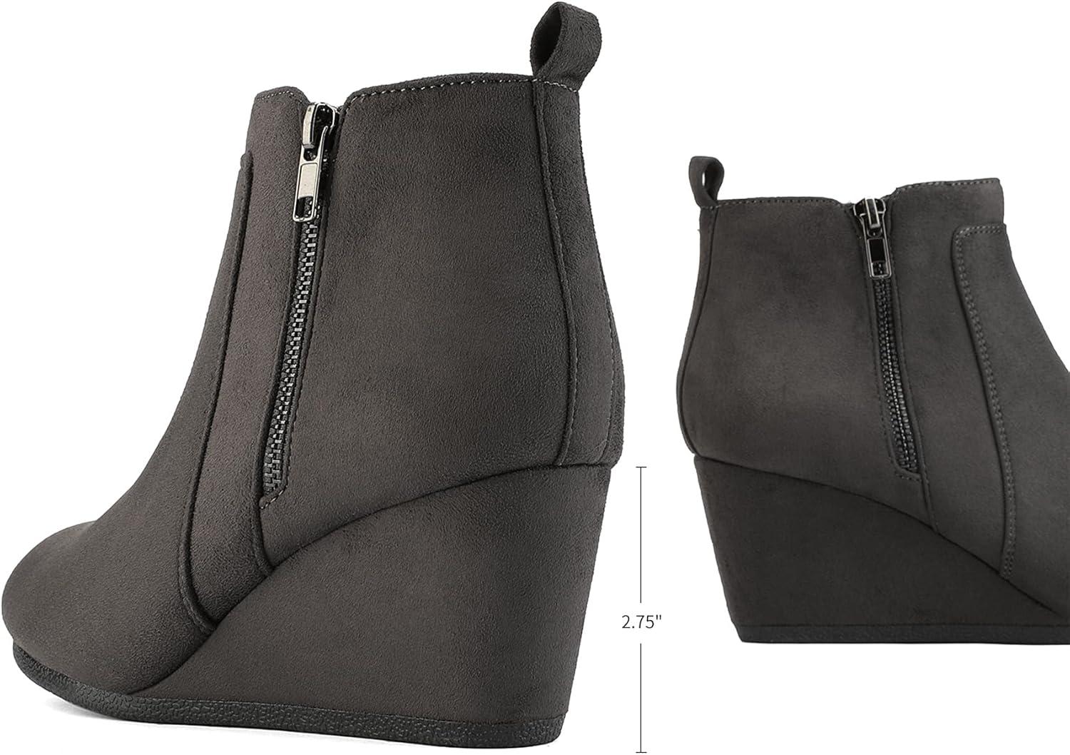 imageDREAM PAIRS Womens Suede Low Wedges Ankle BootsGreySuede