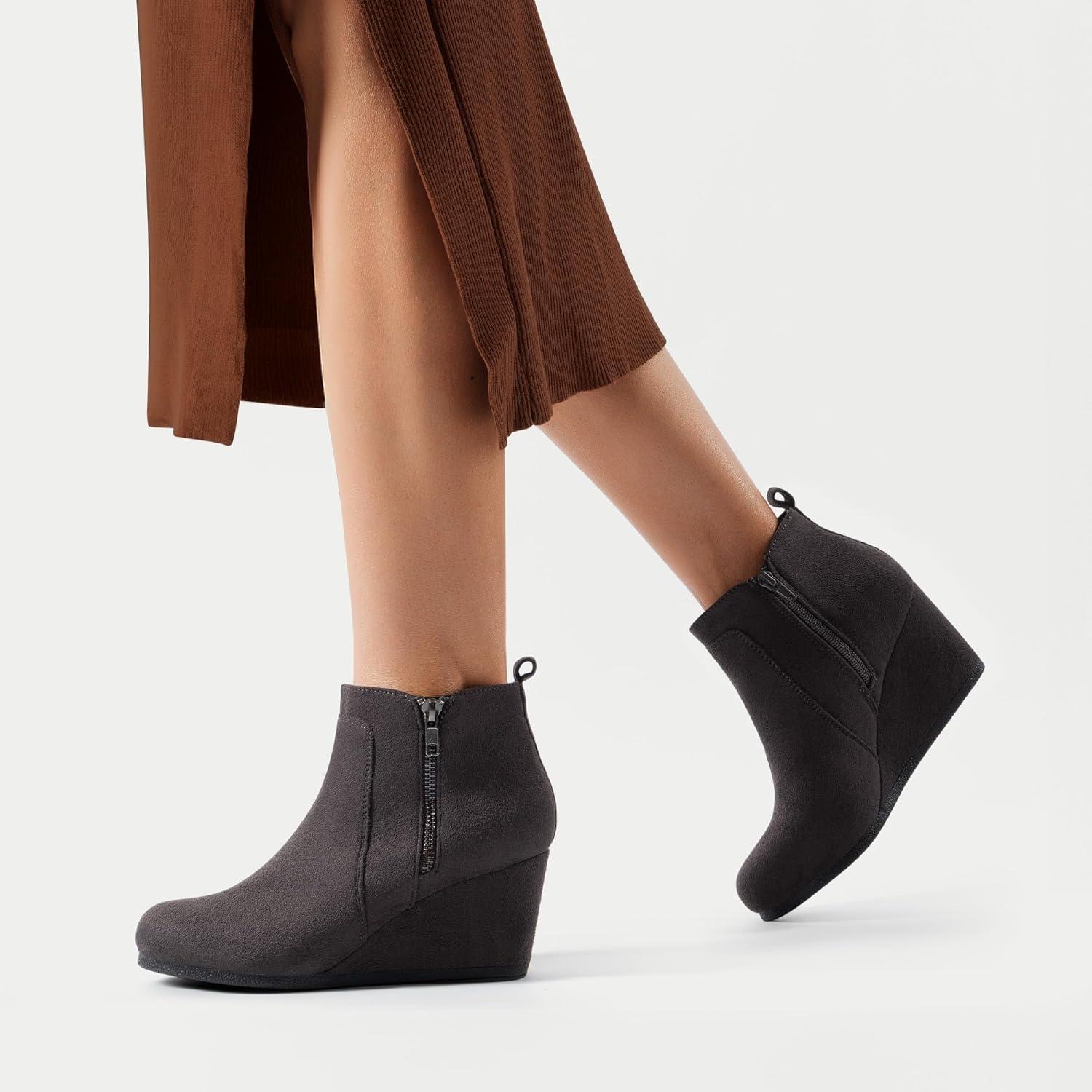 imageDREAM PAIRS Womens Suede Low Wedges Ankle BootsGreySuede