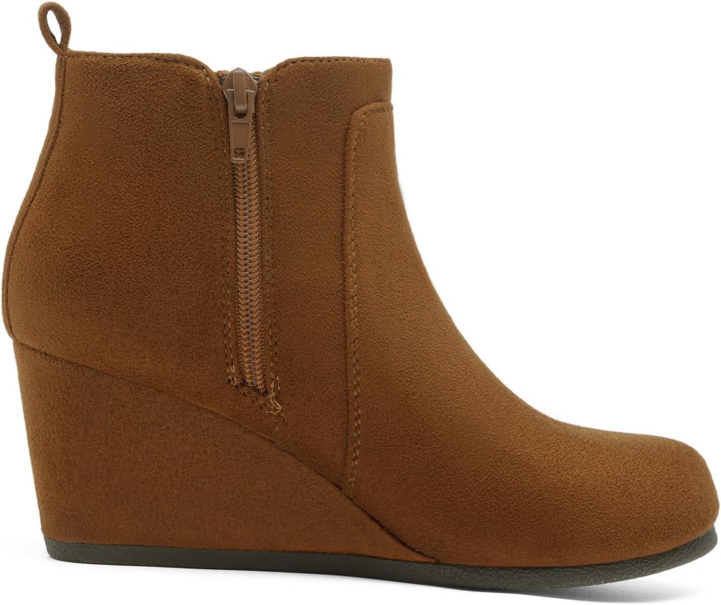 imageDREAM PAIRS Womens Suede Low Wedges Ankle BootsTanSuede