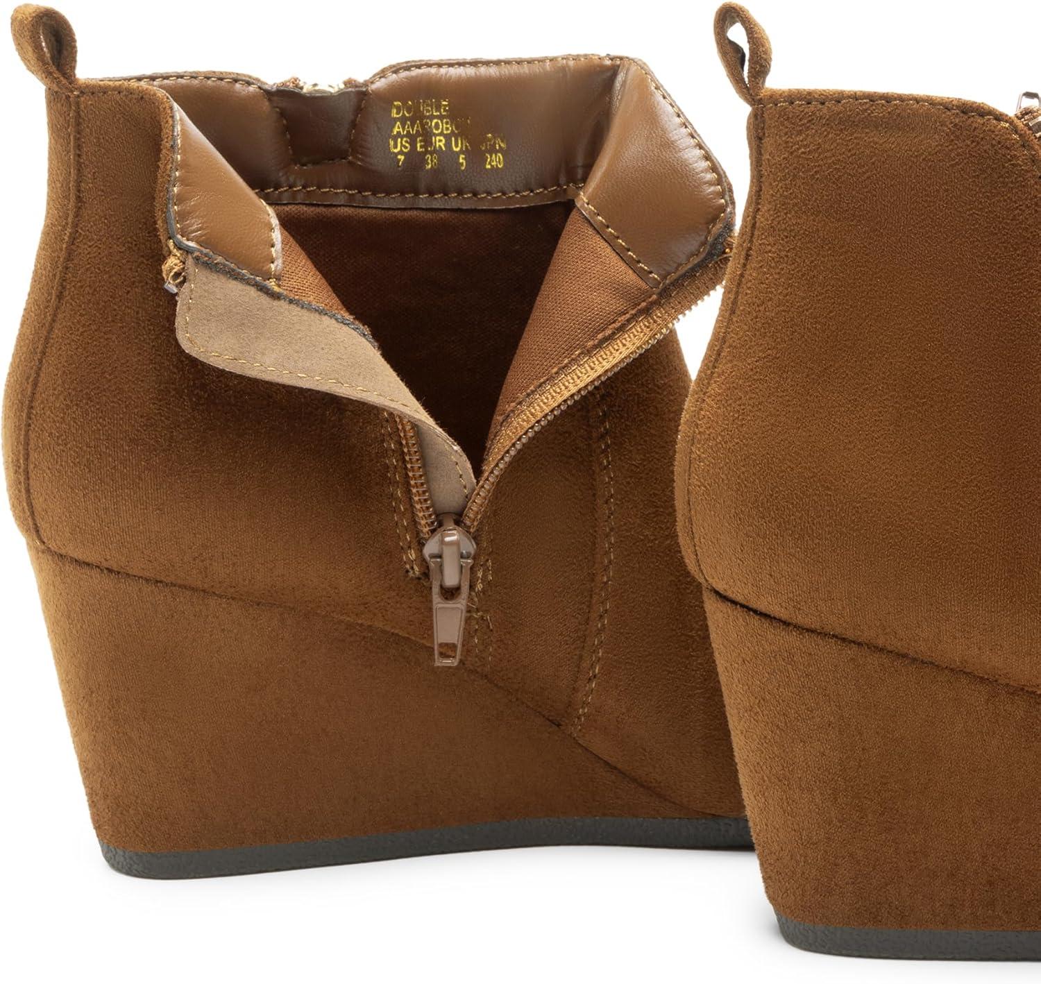 imageDREAM PAIRS Womens Suede Low Wedges Ankle BootsTanSuede