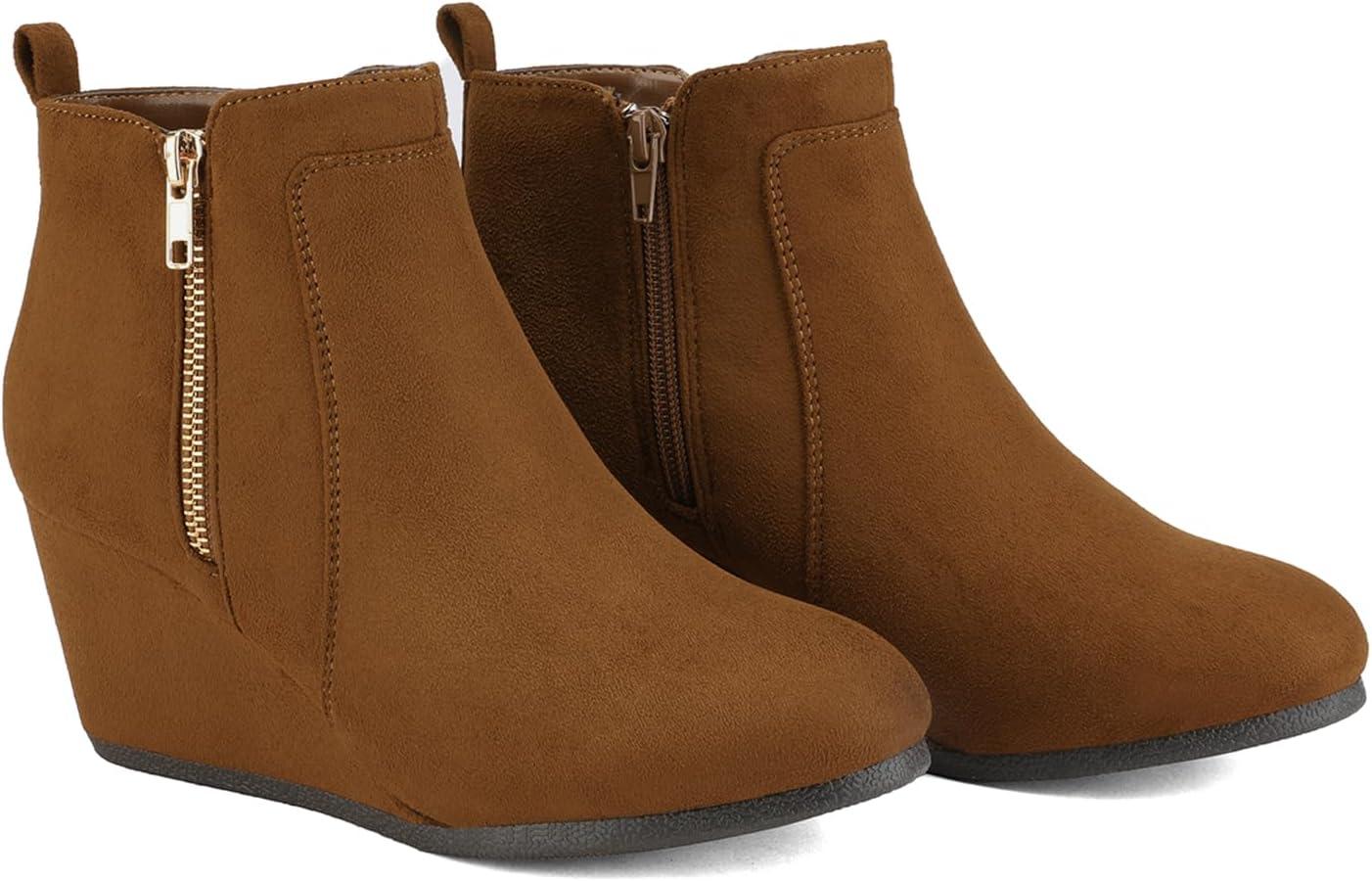 imageDREAM PAIRS Womens Suede Low Wedges Ankle BootsTanSuede