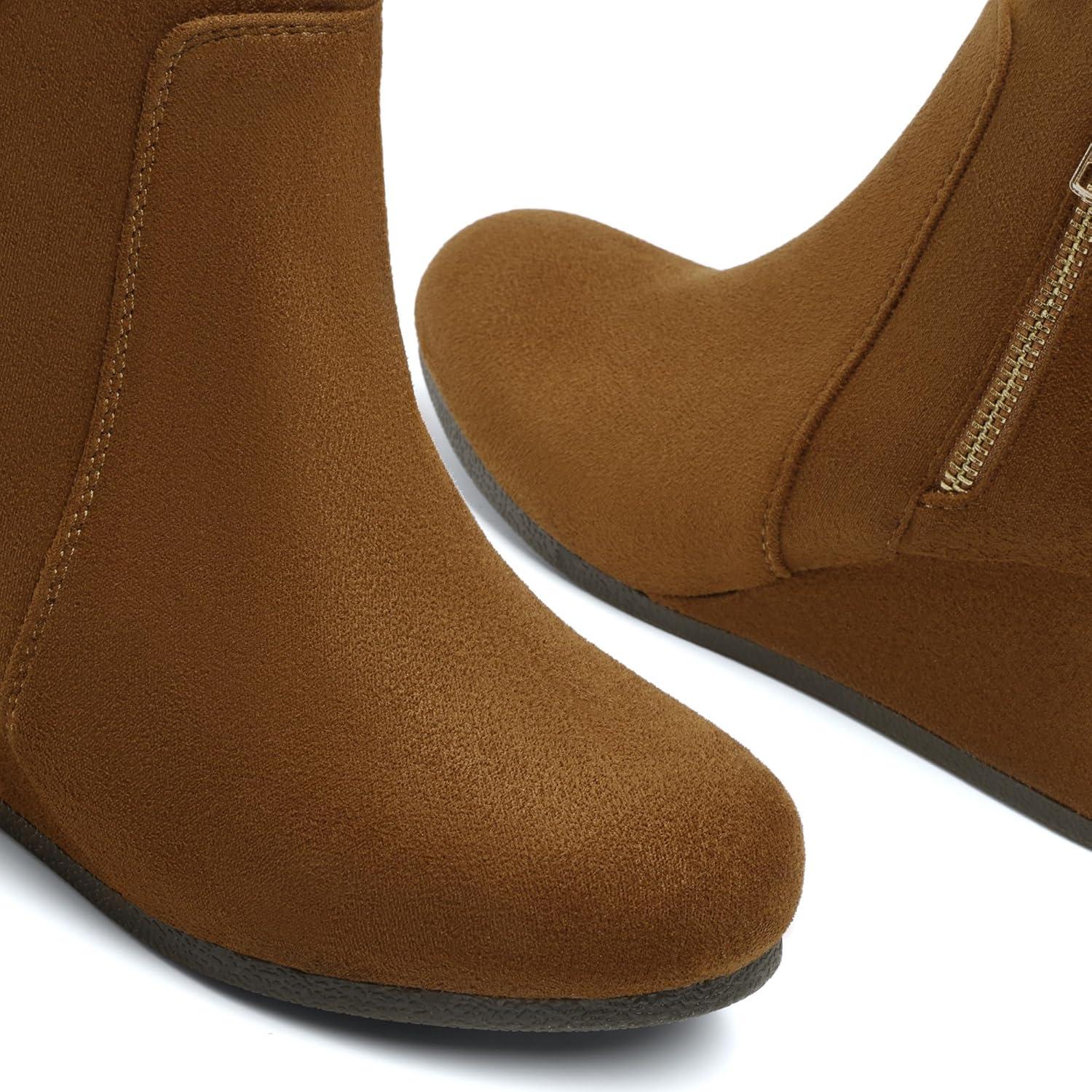imageDREAM PAIRS Womens Suede Low Wedges Ankle BootsTanSuede