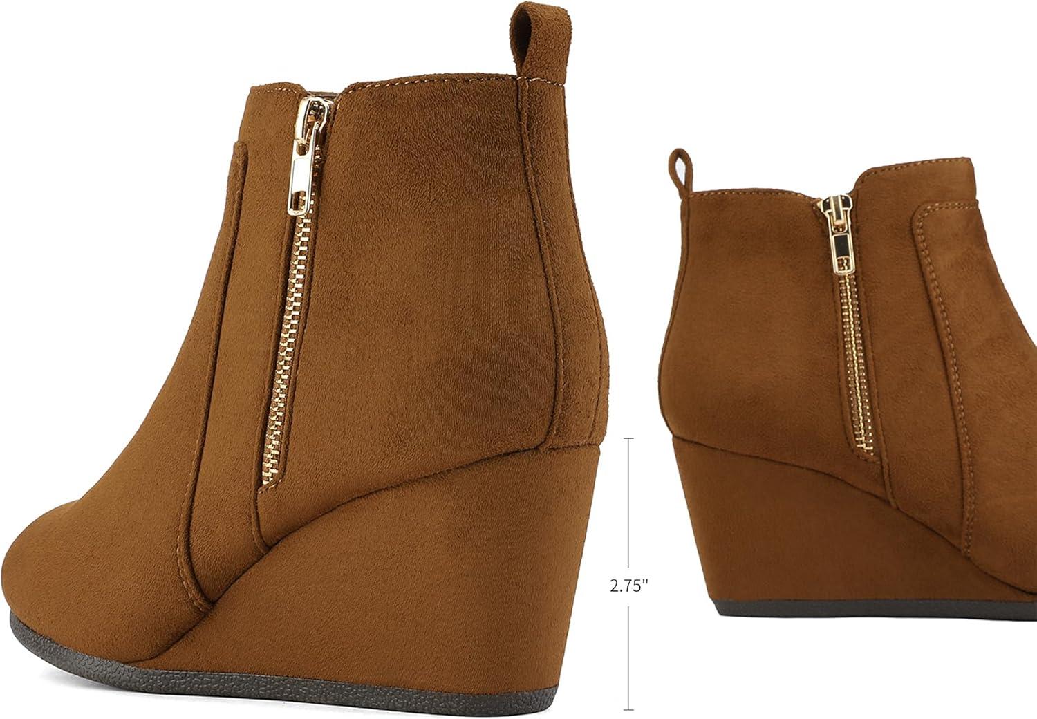 imageDREAM PAIRS Womens Suede Low Wedges Ankle BootsTanSuede