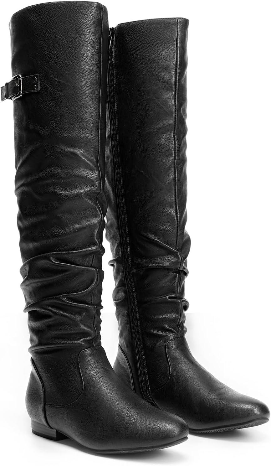 imageDREAM PAIRS Womens Suede Over The Knee Thigh High Winter BootsBlackPu