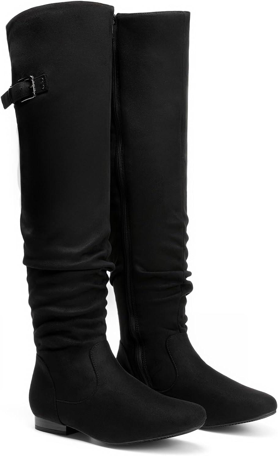 imageDREAM PAIRS Womens Suede Over The Knee Thigh High Winter BootsBlackp