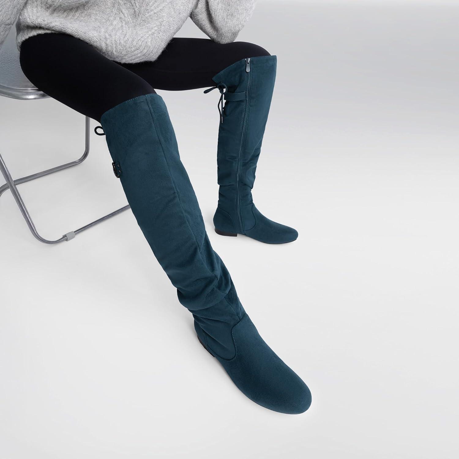 imageDREAM PAIRS Womens Suede Over The Knee Thigh High Winter BootsBlue