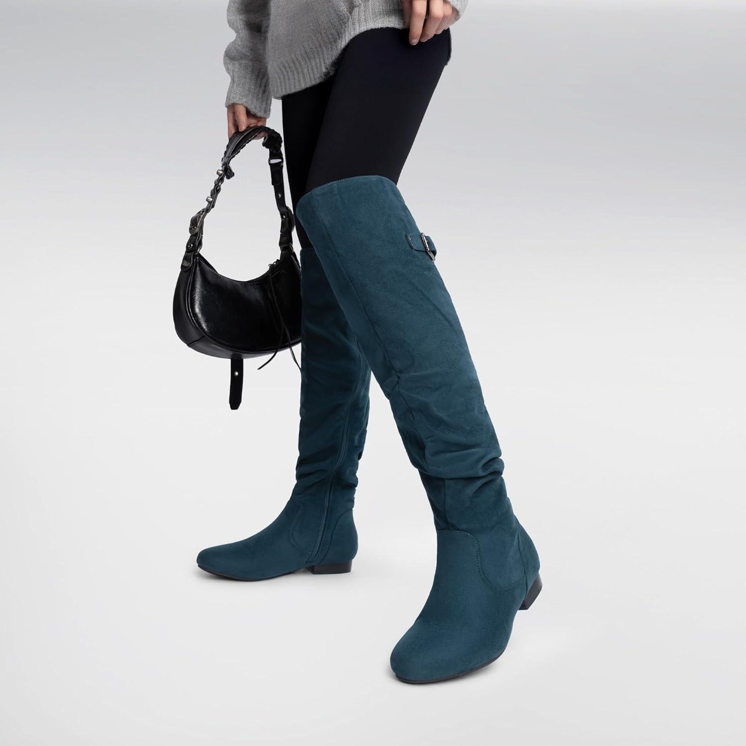 imageDREAM PAIRS Womens Suede Over The Knee Thigh High Winter BootsBlue