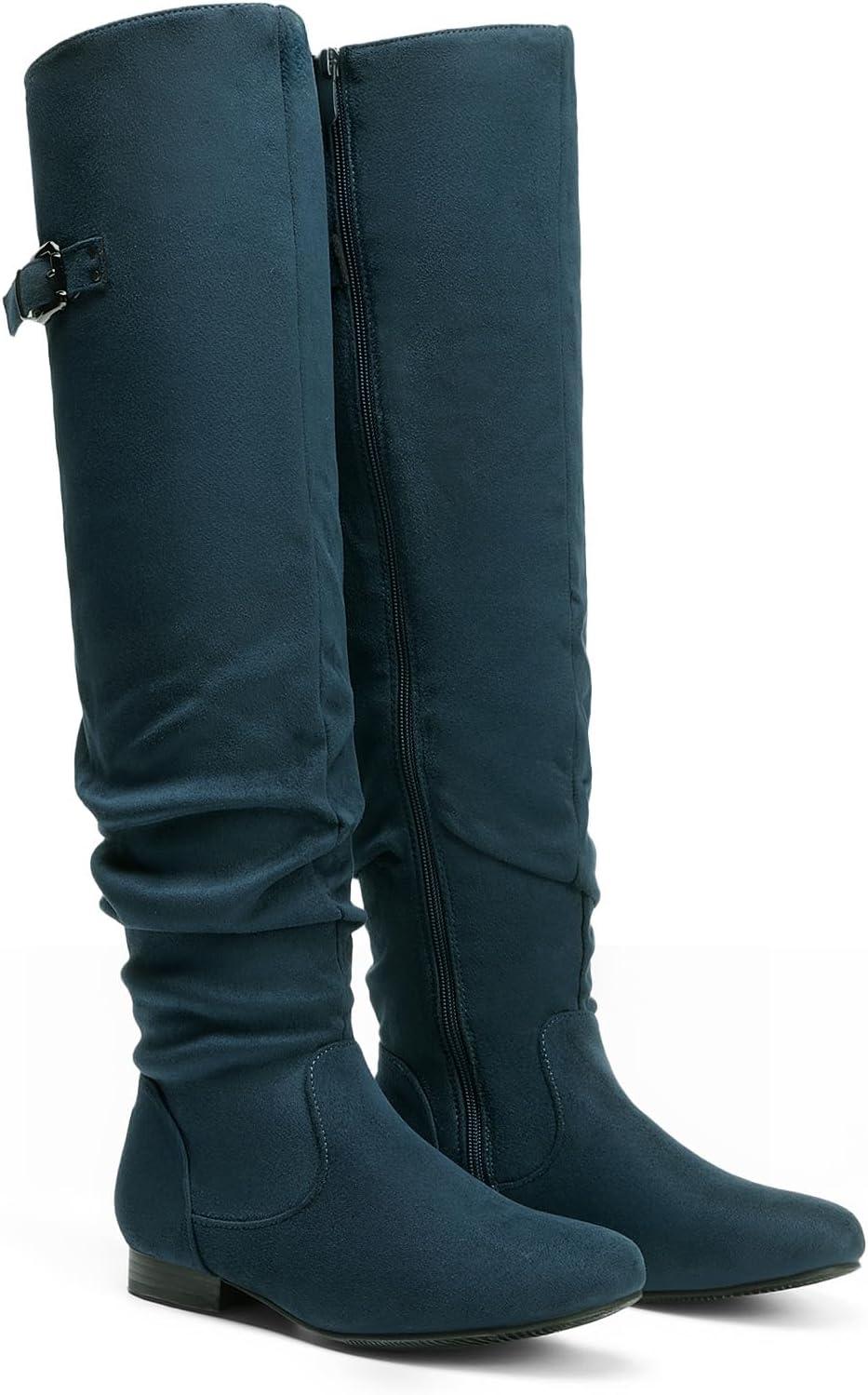 imageDREAM PAIRS Womens Suede Over The Knee Thigh High Winter BootsBlue