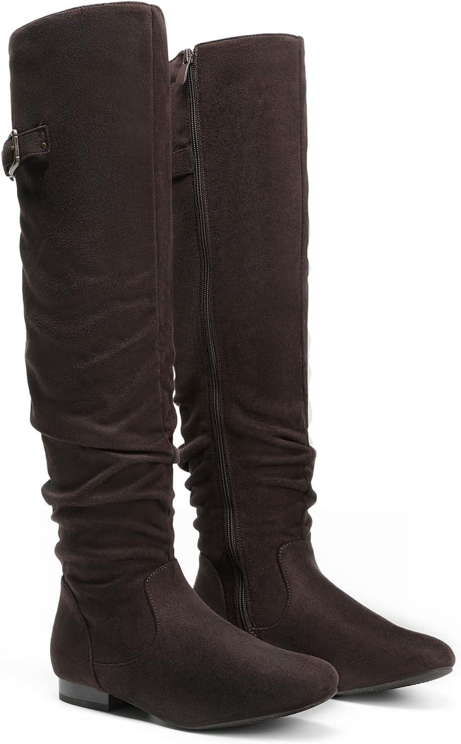 imageDREAM PAIRS Womens Suede Over The Knee Thigh High Winter BootsBrown