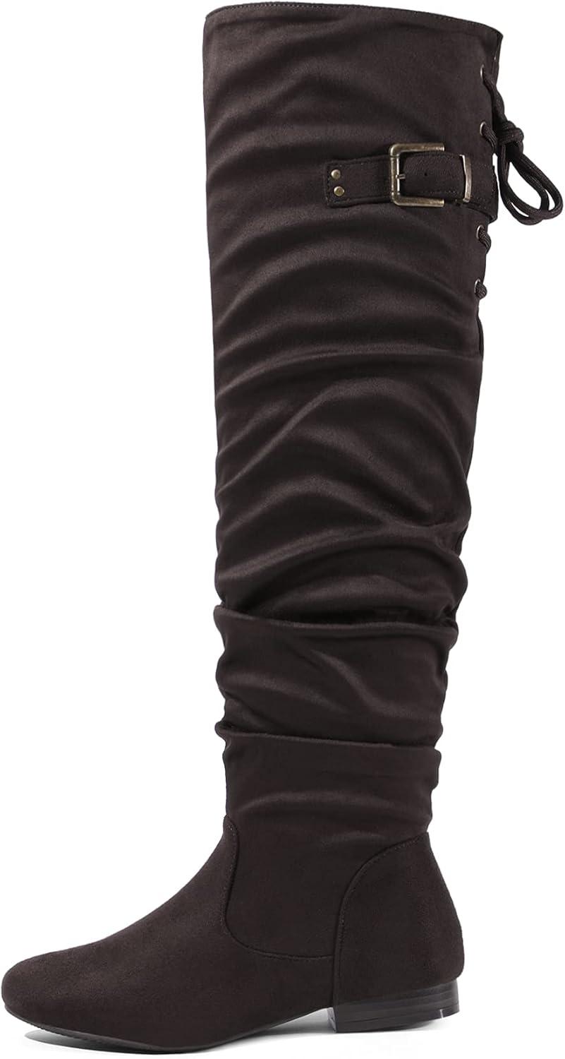 imageDREAM PAIRS Womens Suede Over The Knee Thigh High Winter BootsBrown