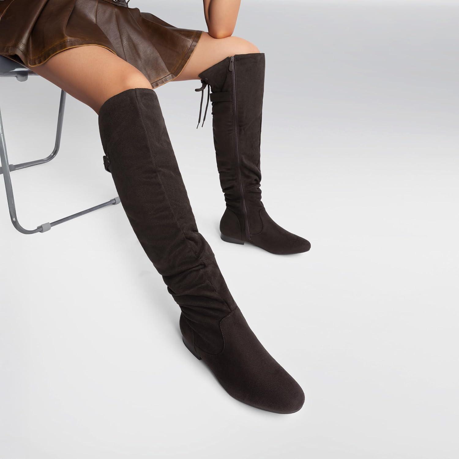 imageDREAM PAIRS Womens Suede Over The Knee Thigh High Winter BootsBrown
