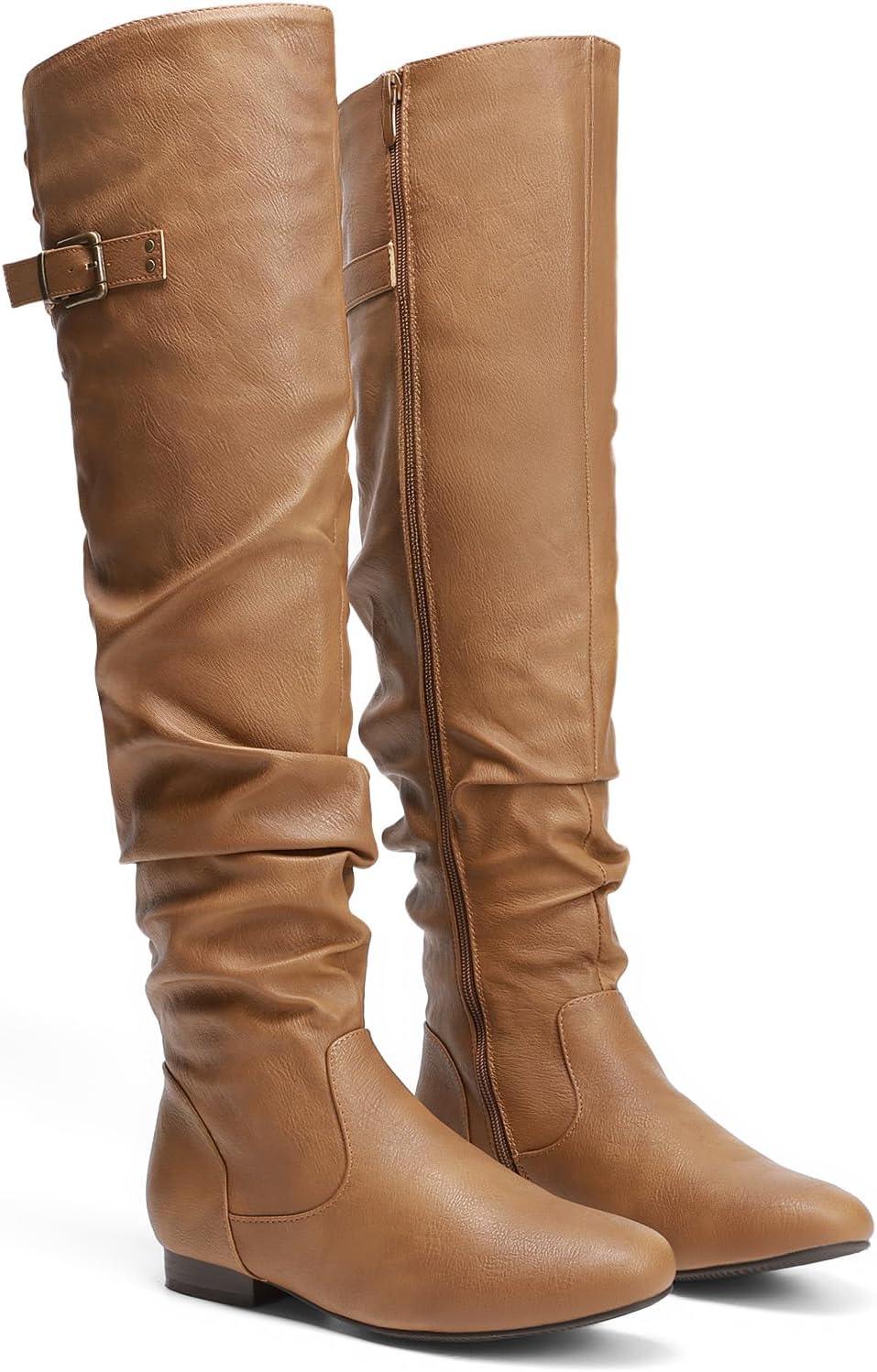 imageDREAM PAIRS Womens Suede Over The Knee Thigh High Winter BootsCamel Pu