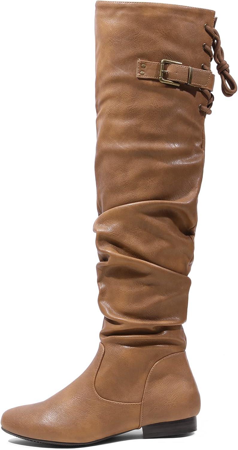 imageDREAM PAIRS Womens Suede Over The Knee Thigh High Winter BootsCamel Pu