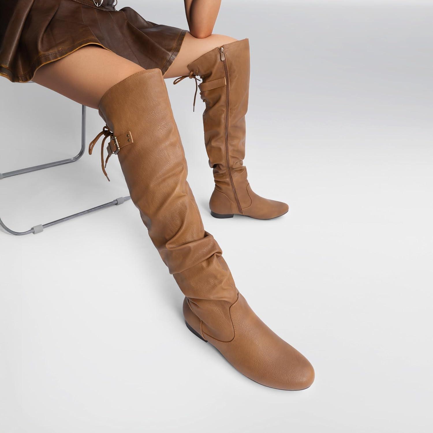 imageDREAM PAIRS Womens Suede Over The Knee Thigh High Winter BootsCamelPu