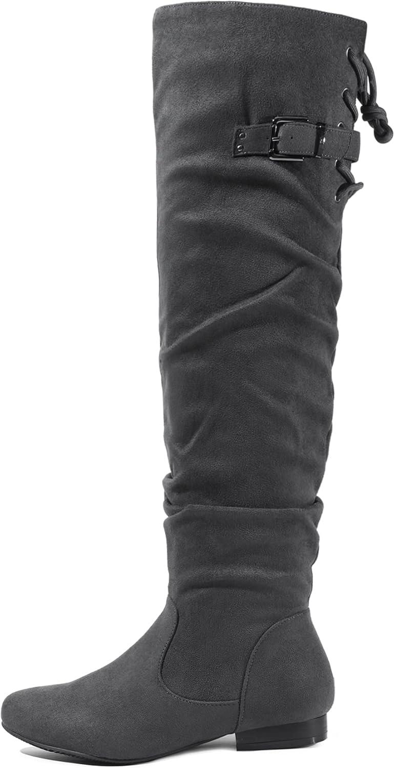 imageDREAM PAIRS Womens Suede Over The Knee Thigh High Winter BootsGrey