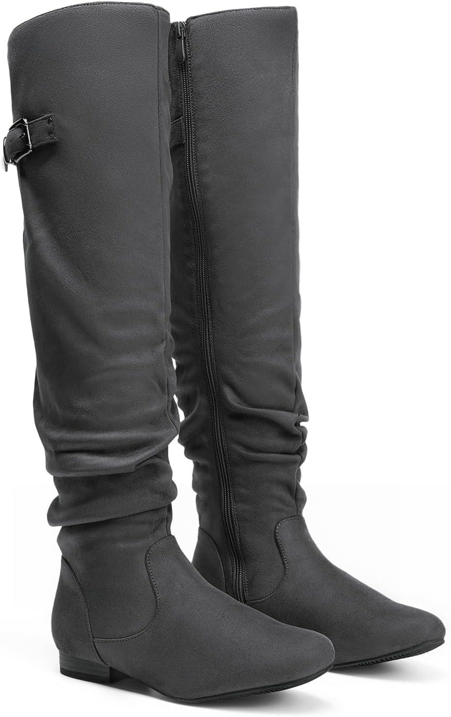 imageDREAM PAIRS Womens Suede Over The Knee Thigh High Winter BootsGrey