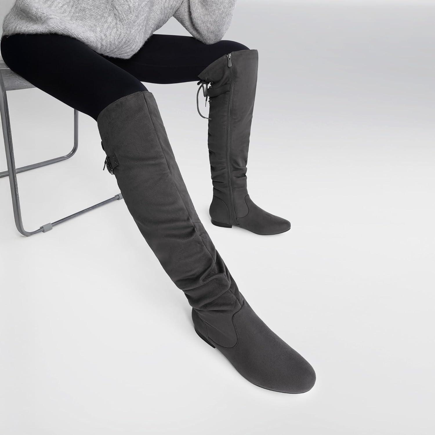 imageDREAM PAIRS Womens Suede Over The Knee Thigh High Winter BootsGrey