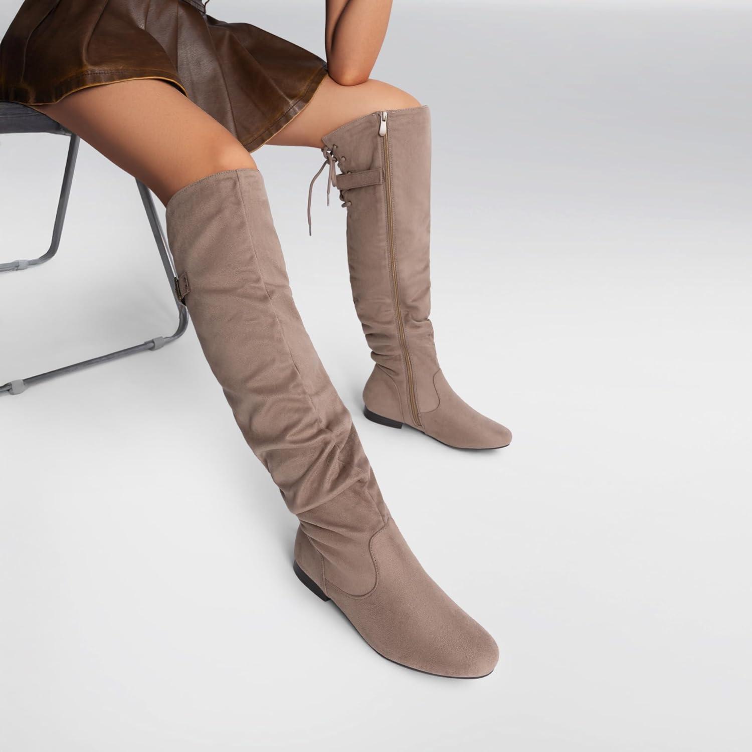 imageDREAM PAIRS Womens Suede Over The Knee Thigh High Winter BootsKhaki