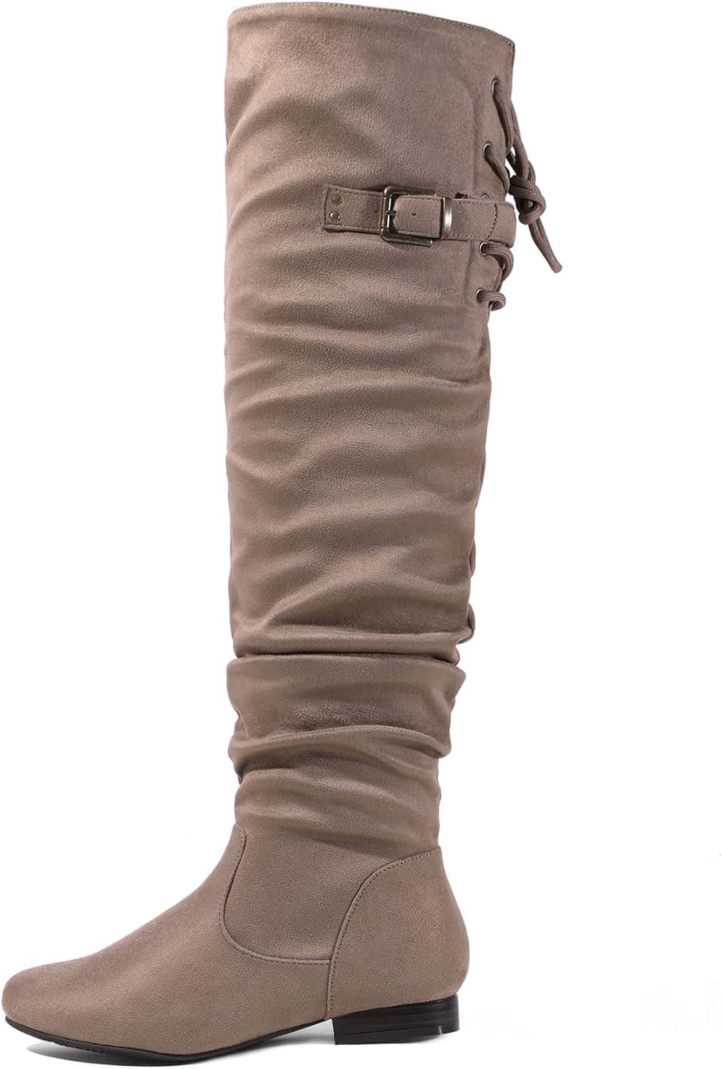 imageDREAM PAIRS Womens Suede Over The Knee Thigh High Winter BootsKhaki