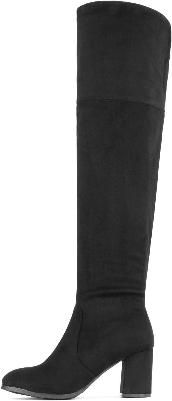 imageDREAM PAIRS Womens Thigh High Block Heel Over The Knee BootsBlack