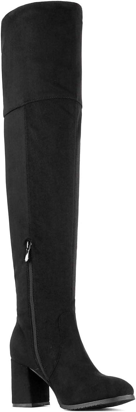 imageDREAM PAIRS Womens Thigh High Block Heel Over The Knee BootsBlack