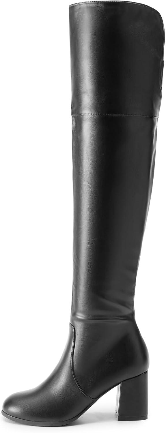 imageDREAM PAIRS Womens Thigh High Block Heel Over The Knee BootsBlackpu