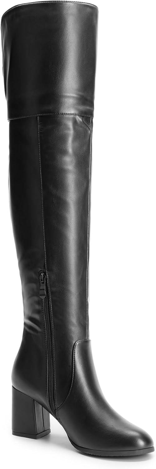 imageDREAM PAIRS Womens Thigh High Block Heel Over The Knee BootsBlackpu