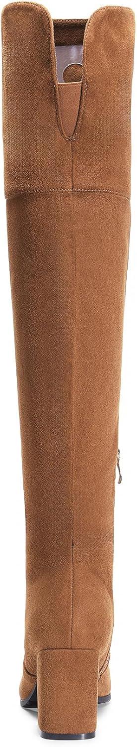 imageDREAM PAIRS Womens Thigh High Block Heel Over The Knee BootsBrownsuede