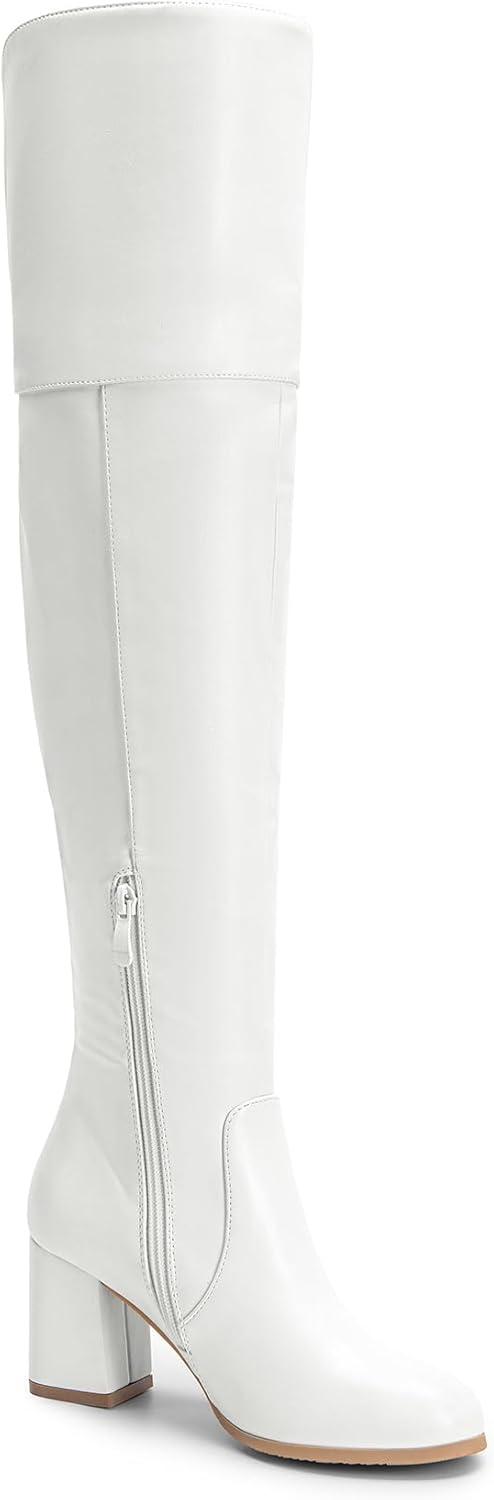 imageDREAM PAIRS Womens Thigh High Block Heel Over The Knee BootsWhitepu