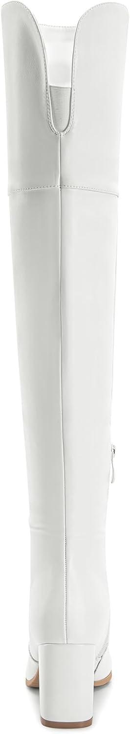 imageDREAM PAIRS Womens Thigh High Block Heel Over The Knee BootsWhitepu