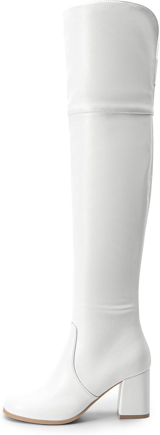 imageDREAM PAIRS Womens Thigh High Block Heel Over The Knee BootsWhitepu