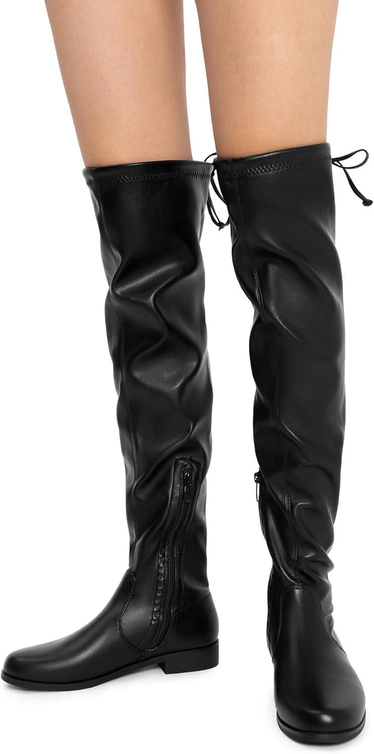 imageDREAM PAIRS Womens Thigh High Boots Low Block Heel Casual Fashion Over the Knee BootsBlackpu
