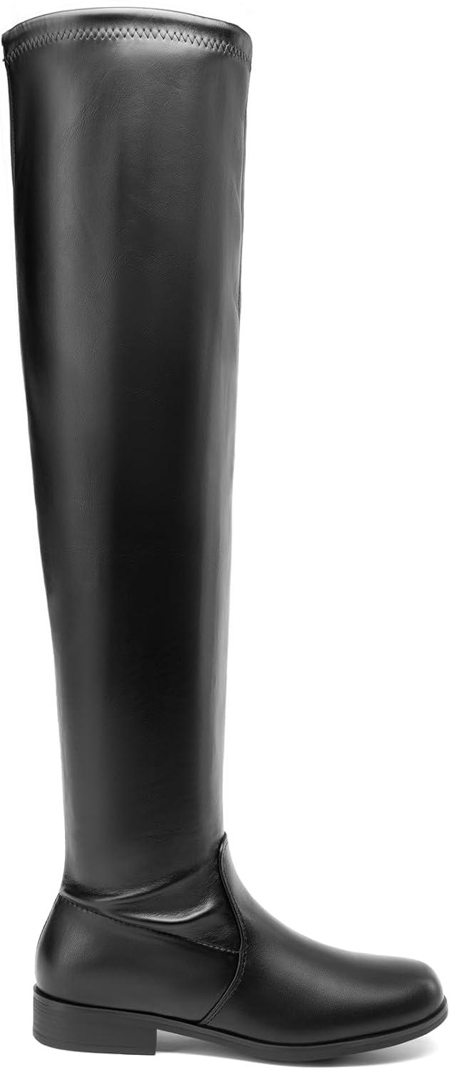 imageDREAM PAIRS Womens Thigh High Boots Low Block Heel Casual Fashion Over the Knee BootsBlackpu