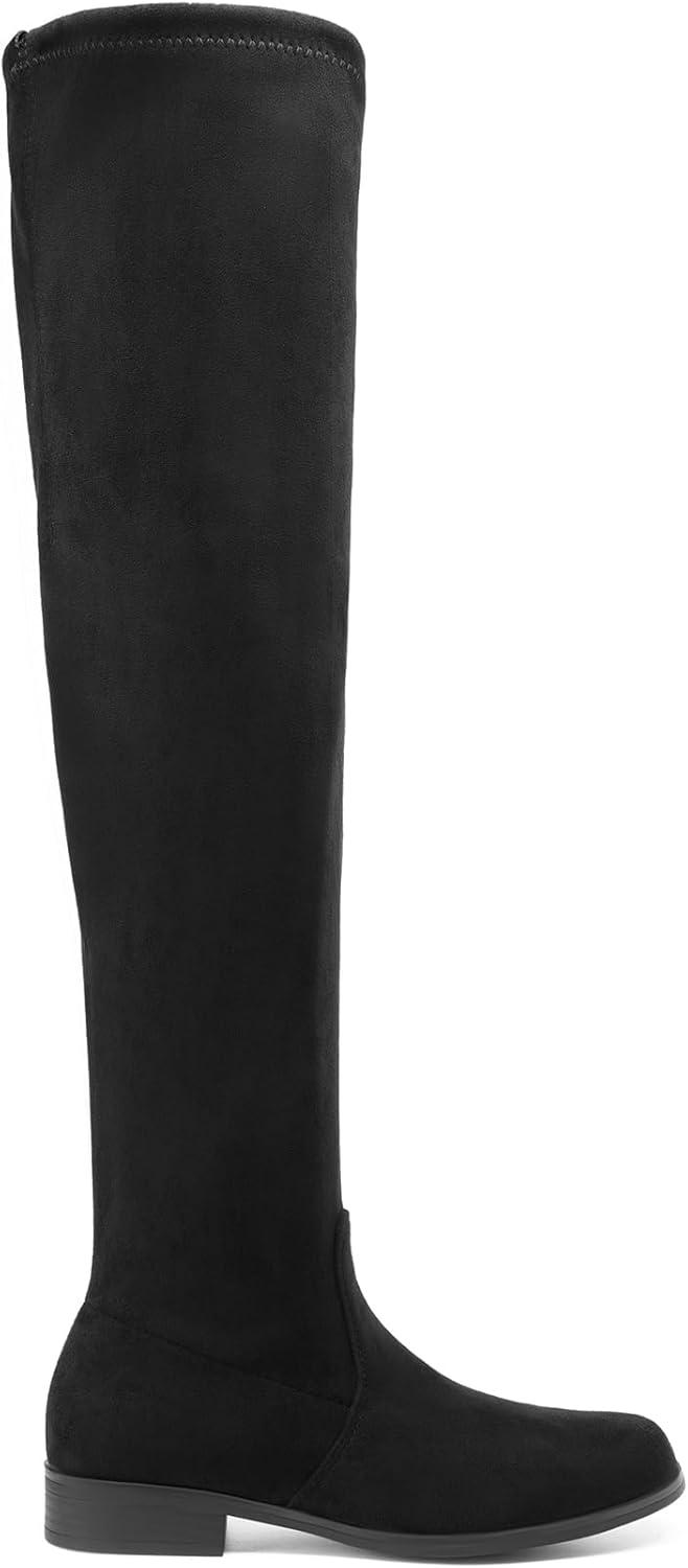 imageDREAM PAIRS Womens Thigh High Boots Low Block Heel Casual Fashion Over the Knee BootsBlacksuede
