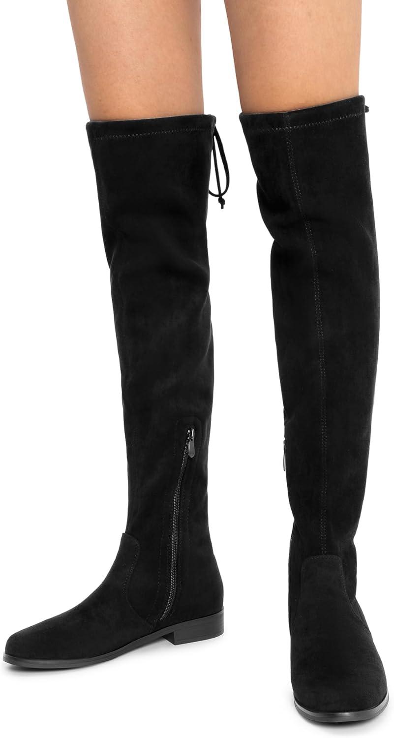 imageDREAM PAIRS Womens Thigh High Boots Low Block Heel Casual Fashion Over the Knee BootsBlacksuede